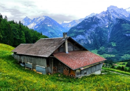 Mountain houses - pretty, villas, quiet, hills, summer, high, amazing, home, mountain, calmness, gorgeous, view, cliffs, nice, houses, serenioty, beautiful, snowy, vacation, slope, lovely, valley, rest, village, nature, cabins, cottages, huts, peaceful