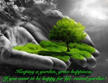 Keeping a garden, grow happiness. If you want to be happy for life, raised garden! - hands, human, tree, field, garden