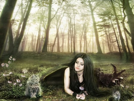 Just Moment - girl, moment, fantasy, cat