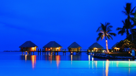 fantastic bungalow resort at night