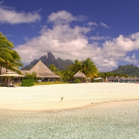 White Sand Paradise Beach at St Regis Resort Couple's Retreat Bora Bora Tahiti Polynesia