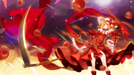 Elly - Girl, Red, Apples, Touhou, Scythe