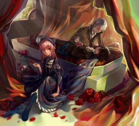 Mirai Nikki - amano yukiteru, female, girl, gasai yuno, male, boy, akise aru, mirai nikki, two boys, coffin