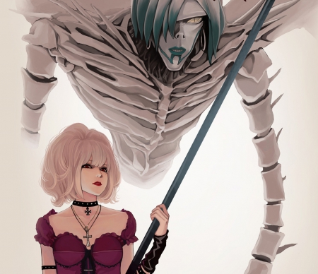 Misa and Rem - death note, shinigami, anime, girl, manga, rem, white background, amane misa, female