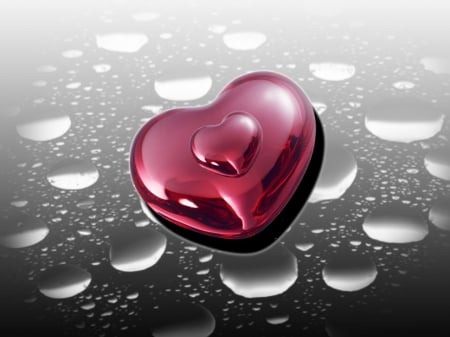 HEARTS - heart, drops, pink, glass, glossy