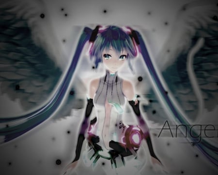 Angel Miku - anime, vocaloid, wing, angel, hatsune miku, long hair, Angel miku, blue hair, append miku, feathers, power, texture, blue eyes