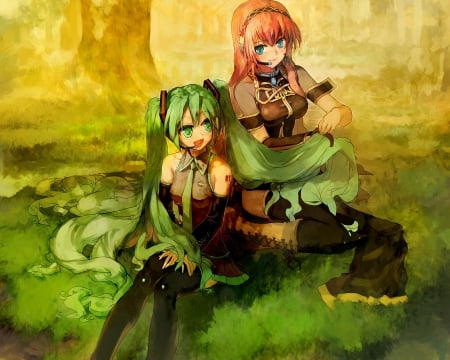 Under a Tree - cute, miku, tree, luka