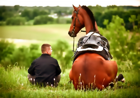 Friends - friends, horse, photo, man