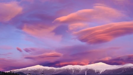 beautiful soft clouds above mountains - sky, soft, clouds, snow, mountains