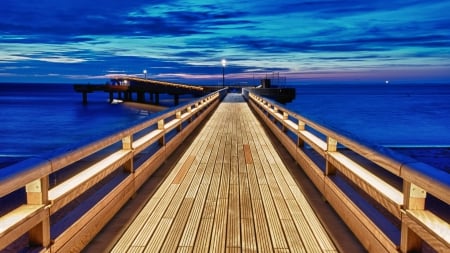 fantastic wooden pier at dusk - wood, pier, dusk, sea