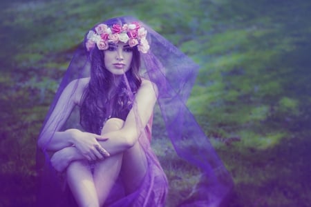 Melancholy - purple, model, dreamer, veil, melancholy, woman