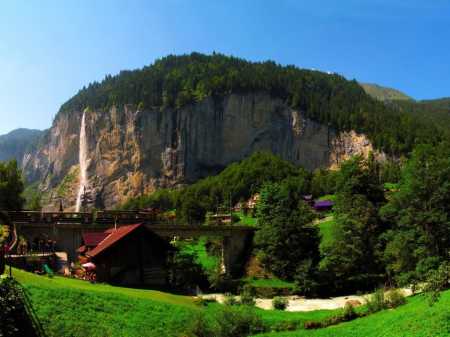 Beautiful scenery - nature, house, mountain, trees