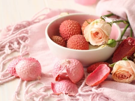 Chinese plum - fabric, bowl, plum, food, rose