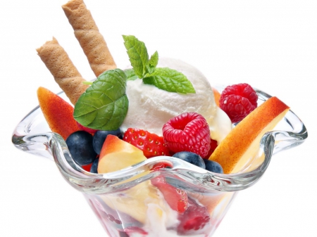 Sweet desserts - cream, sweets, desserts, mint, fruits, food