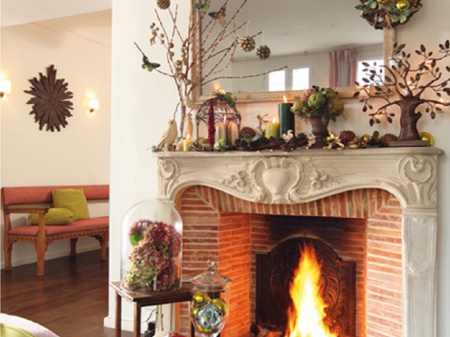 Fall Fireplace Mantel - fall mantel, houses, fireplace, architecture