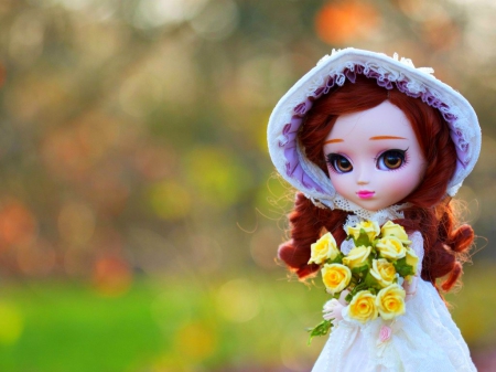 Doll - doll, toy, hat, flowers, bride