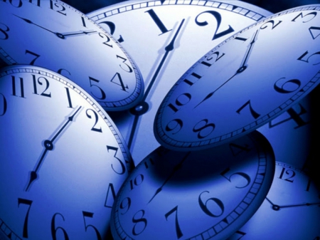 Different times - clocks, modern clocks, time, blue