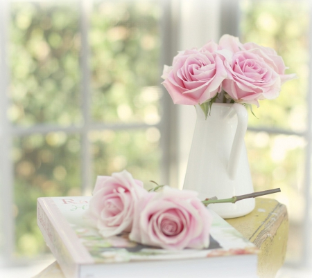 lovely still life with pink roses - flowers, lovely, still life, pink roses