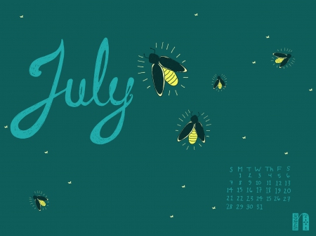 July Fireflies - july, fireflies, normandie illustration, calendar