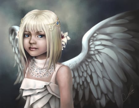 Nancy - girl, fantasy, white, wings