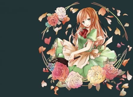 Hungary - pretty, roses, anime, mple, female, blossom, maiden, dress, long hair, plain, hd, hetalia, nice, hungary, abstract, gown, anime girl, beautiful, hot, girl, beauty, lovely, brown hair, sweet, flower, axis powers, lady, rose, cute, hetalia axis powers, floral, sexy