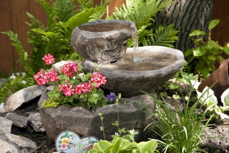 home flower garden with fountain