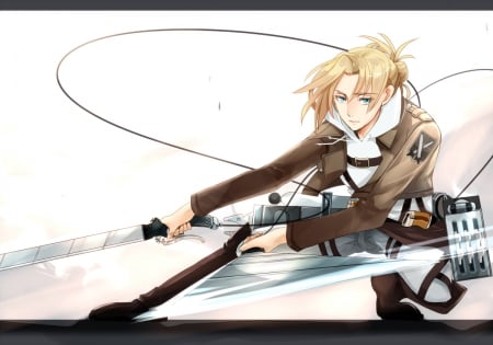 Annie Leonhardt - anime, female, warrior, blonde, mad, blond hair, long hair, sad, blond, weapon, annie leonhardt, shingeki no kyojin, attack on titan, anime girl, serious, hot, girl, blonde hair, blade, angry, sinister, cute, sexy