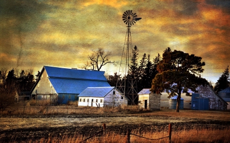 Little Farm - countryside, sky, landscape, clouds