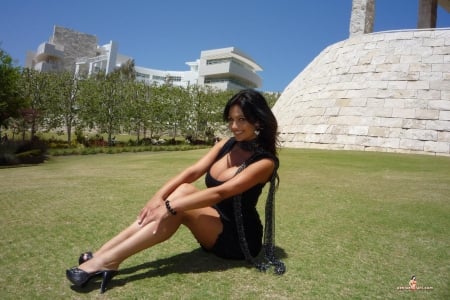 DM-for those that admire beauty - smile, Denise Milani, grass, park, outside