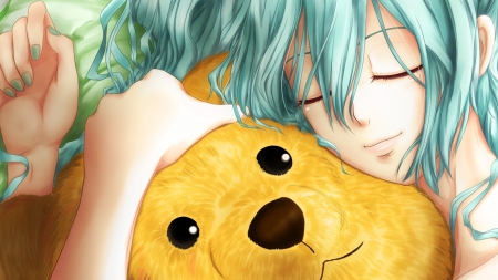 Sweet Dreams* ❣ - hugging, vocaloid, anime, cute, teddy bear, hatsune miku, sleeping, love