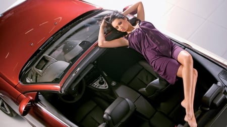 Nicoleta Luciu - dress, girl, actress, black, purple, car, red, woman, nicoleta luciu, model