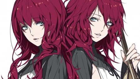 Musical Twins ♬ - musical twins, anime, cool, long hair, red hair, guitar, instrument, twins, sexy, blue eyes