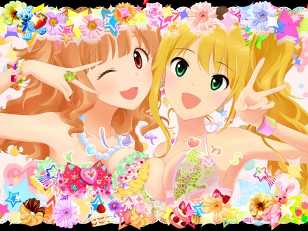 Idolmaster - girls, idol, anime, idolmaster, flowers, cute, blonde