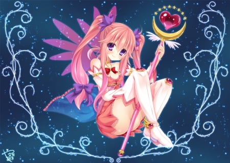 Pink Fairy - wand, wings, cute, orginal, fairy, long hair, pink