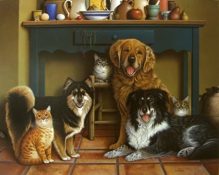 PORTRAIT - DOGS, FRIENDS, PAINTING, PORTRAIT