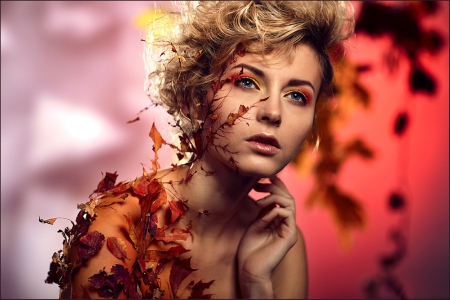 Leaves - leaf, woman, leaves, model