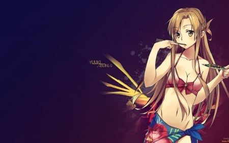 Yuuki Asuna~ Summer - brown eyes, anime, kawaii, summer, yuuki Asuna, Sword Art Online, hawait, lovely, brown hair, long hair, cute