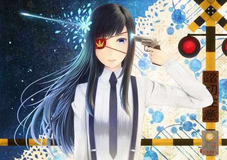 A Flower Shot - tie, flowers, anime, shot, gun, shotblack hair, shooting, long hair