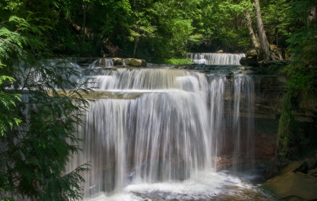 Waterfall - water, forest, trees, river