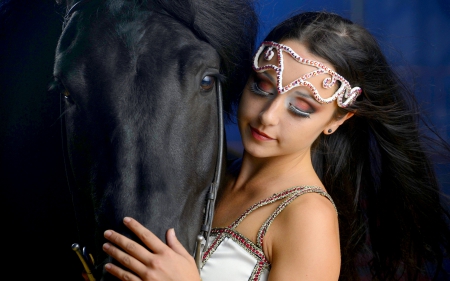 BEAUTY & BLACK STALLION - black, beauty, stallion, HORSE, GIRL