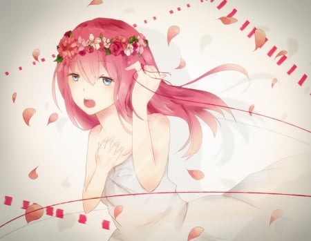 Anime girl - flowers, girl, anime, pink