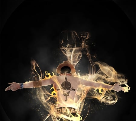 Ace âš”~ One Piece âš”~ - male, one piece, hat, black background, fire, luff brother, symbole, anime, guy