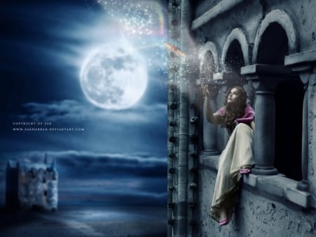 Magic of Love - moon, fantasy, magic, lady, love