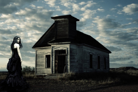 Haunted House - house, lady, abstract, haunted