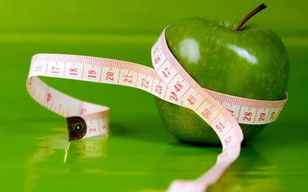 Green apple - food, apple, tape measure, green