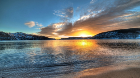 Norway Lake - Sunset, Norway, Lake, mountains