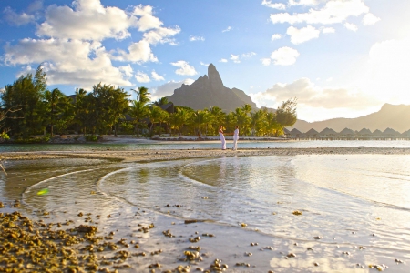 Dream beach evening dusk twilight couples retreat  bora bora tahiti polynesia - lagoon, pacific, society, perfect, honeymoon, sand, polynesia, peace, mountain, tahiti, holiday, atoll, exotic, paradise, south, luxury, set, wedding, tropical, sunset, quiet, still, blue, beach, evening, alone, island, french, dream, couples, waters, sun, water, sea, ocean, islands, bora bora, dusk, couple