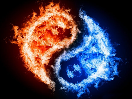 Yin & Yang - elements, black, water, fire