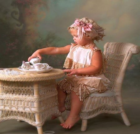 Tea for Mommy - chair, girl, tea, table, cute