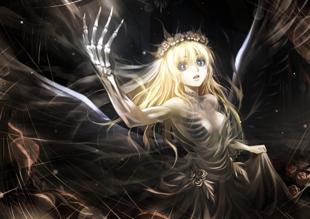 Skeleton Angel - woman, beauty, girl, angel, dark, beautiful, anime, angels, skeleton, cute